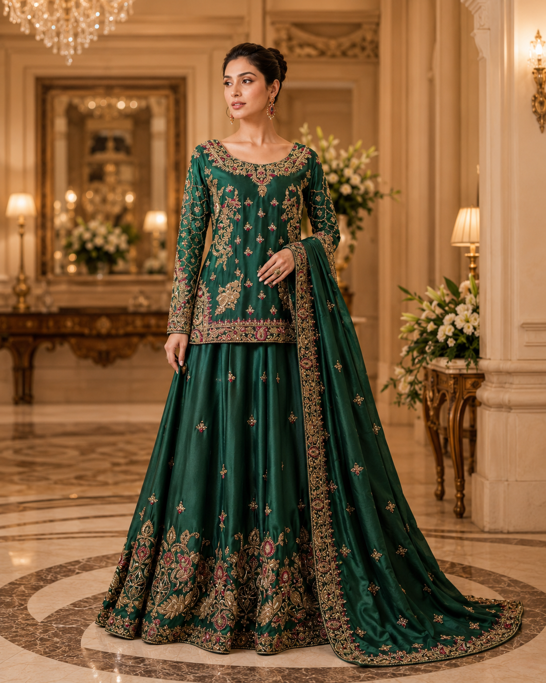 Zamurrad premium ensemble side and back view