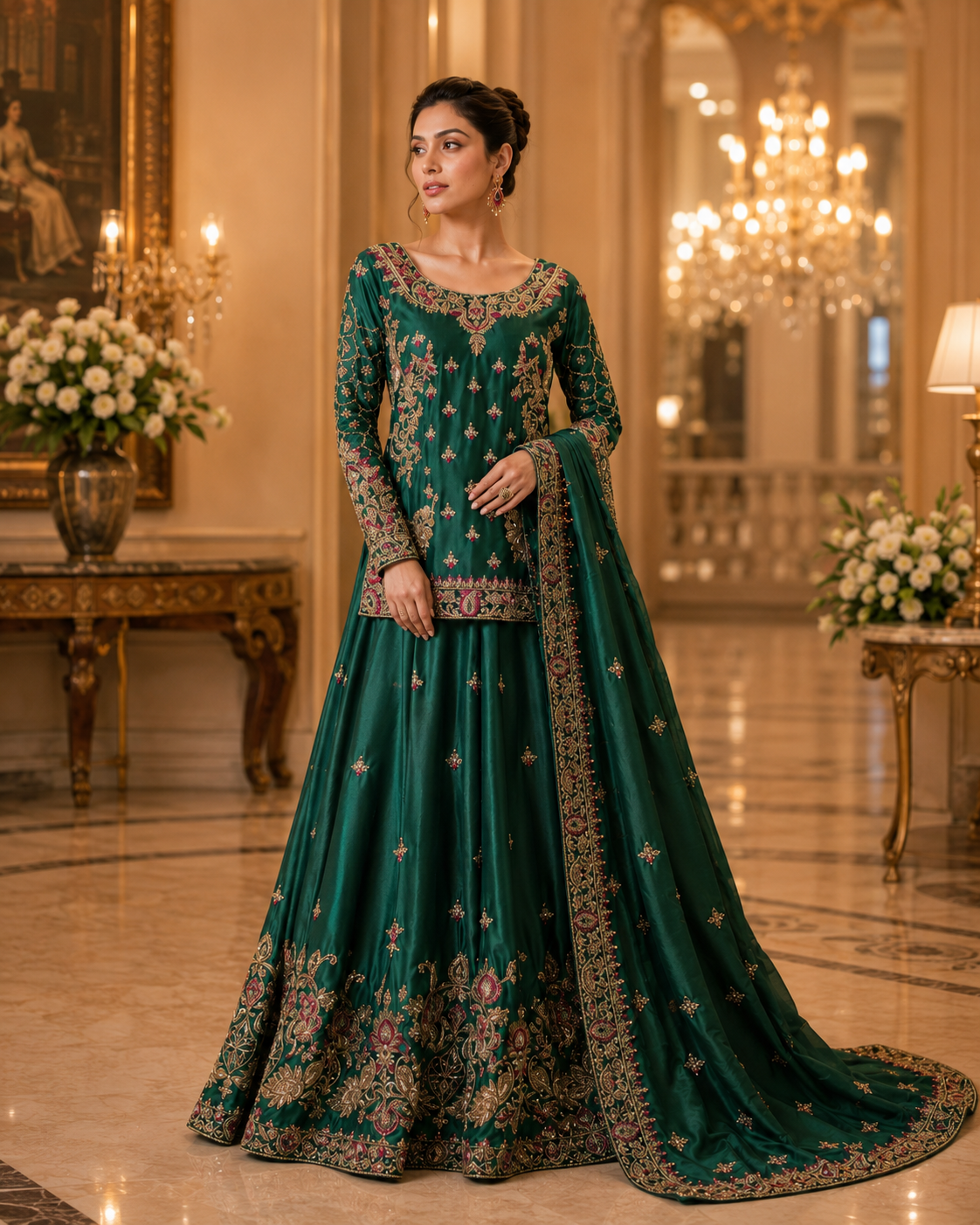 Zamurrad emerald green ensemble alternate view