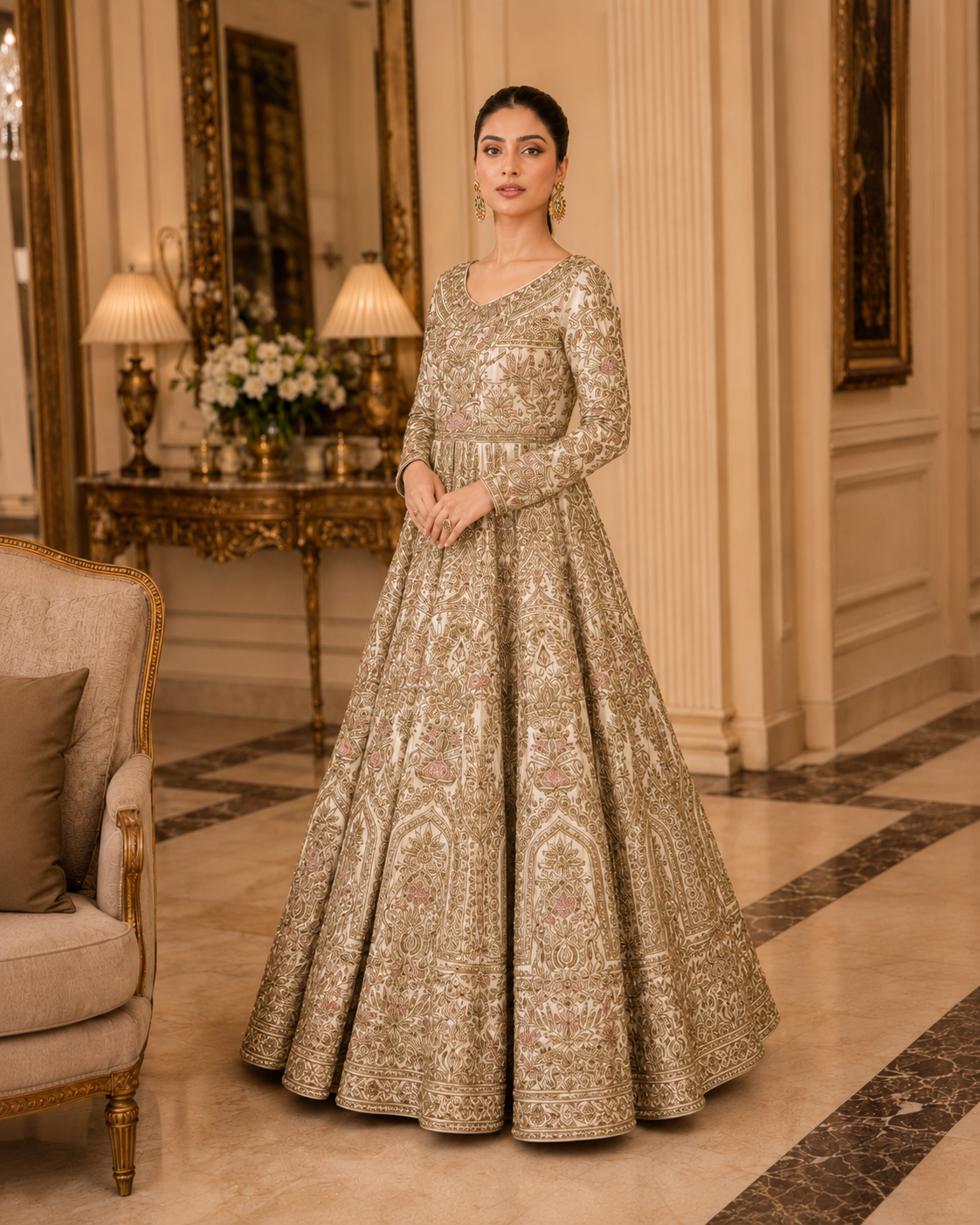 Zar-Afreen premium gown side and back view